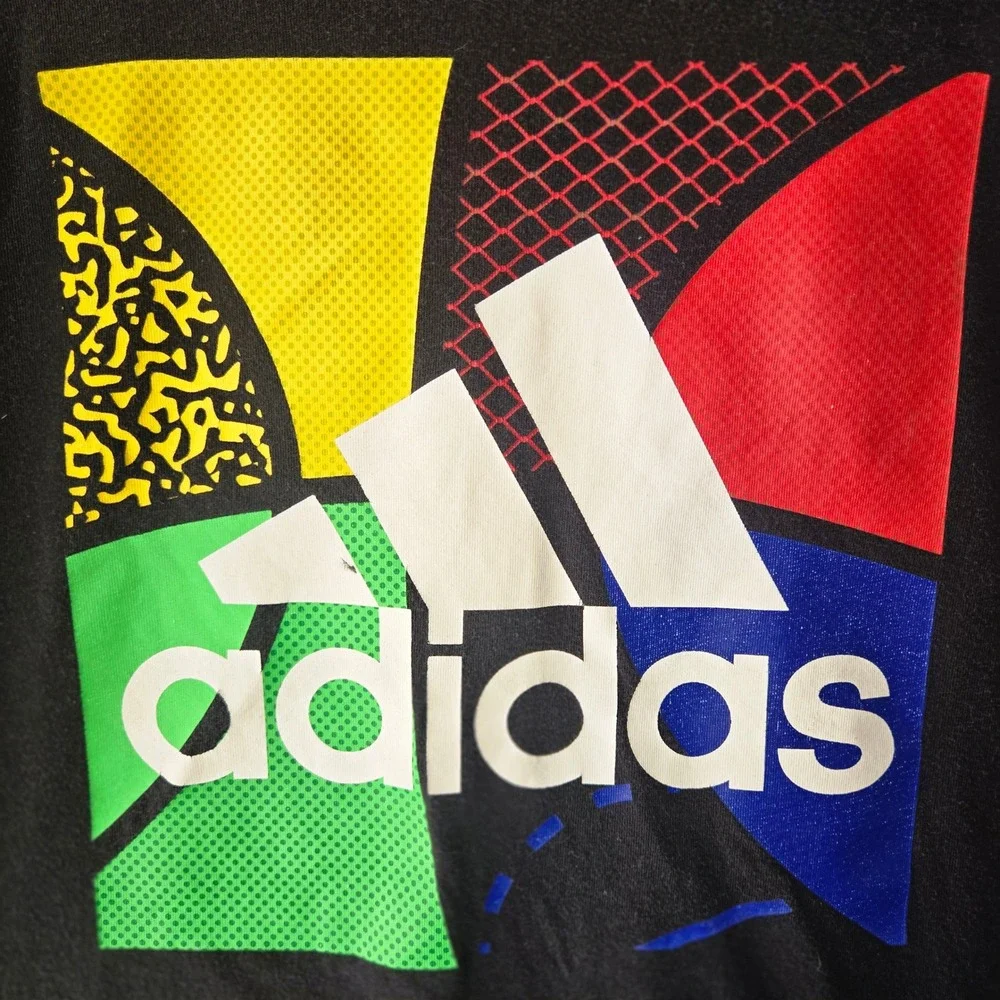Adidas Boys Black Graphic Logo T-Shirt Multi Color Size L 14/16 Soccer Football
